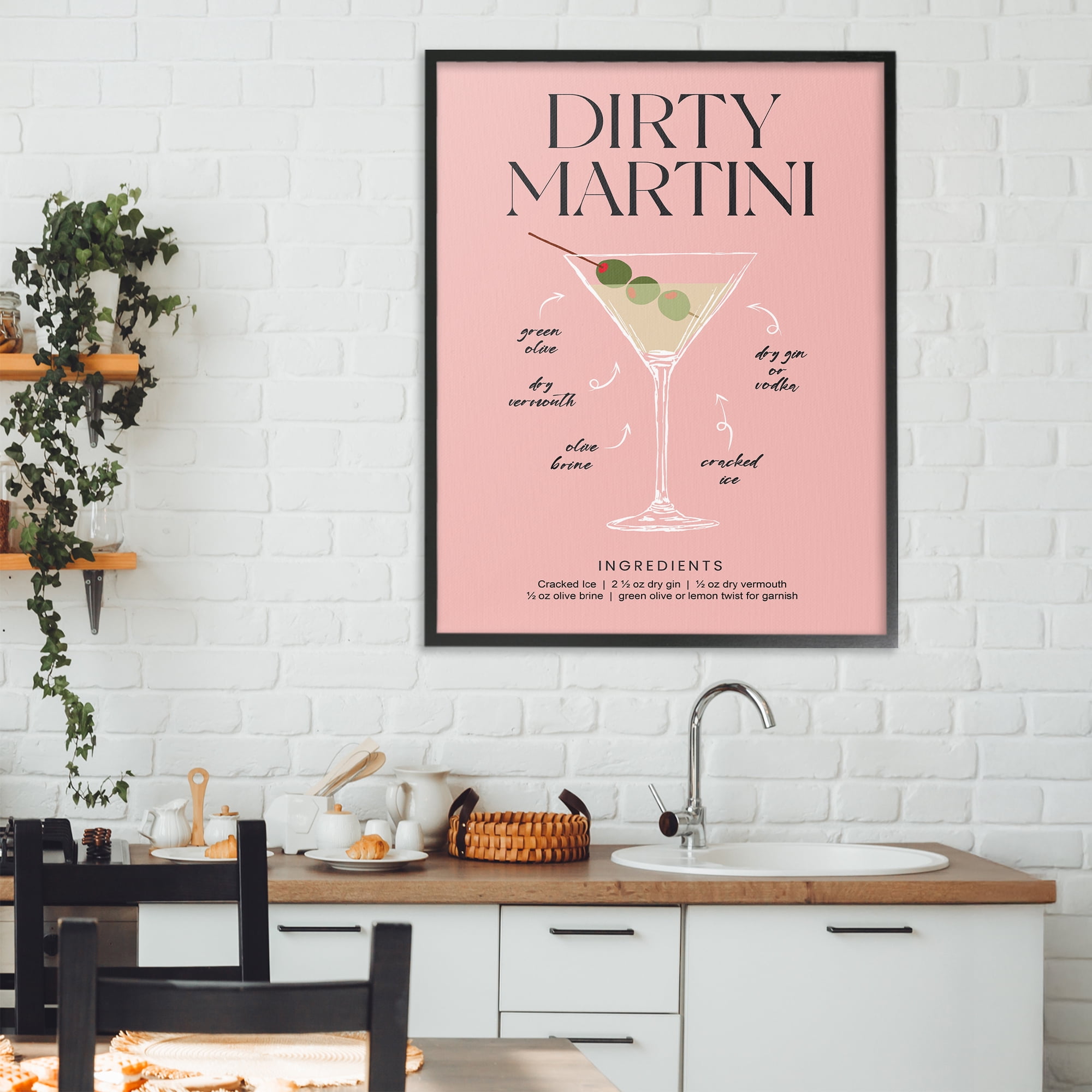 Stupell Industries Dirty Martini Pink Recipe Black Framed Giclee Art, design by Lettered and Lined