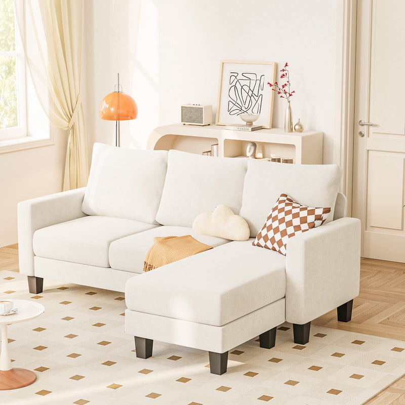 Furmax 70" Convertible Sectional Sofa Couch 3-Seat L-Shaped Small Sofa Couch with Reversible Chaise for Small Living Room, Apartment and Small Space, Linen White