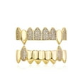 thumbnail image 7 of Copper Zirconia Vampire Fangs Grillz Set, Gold & Silver Tone Iced Teeth Caps with Square Accents,Top and Bottom Dental Jewelry for Hip Hop Parties, 7 of 7