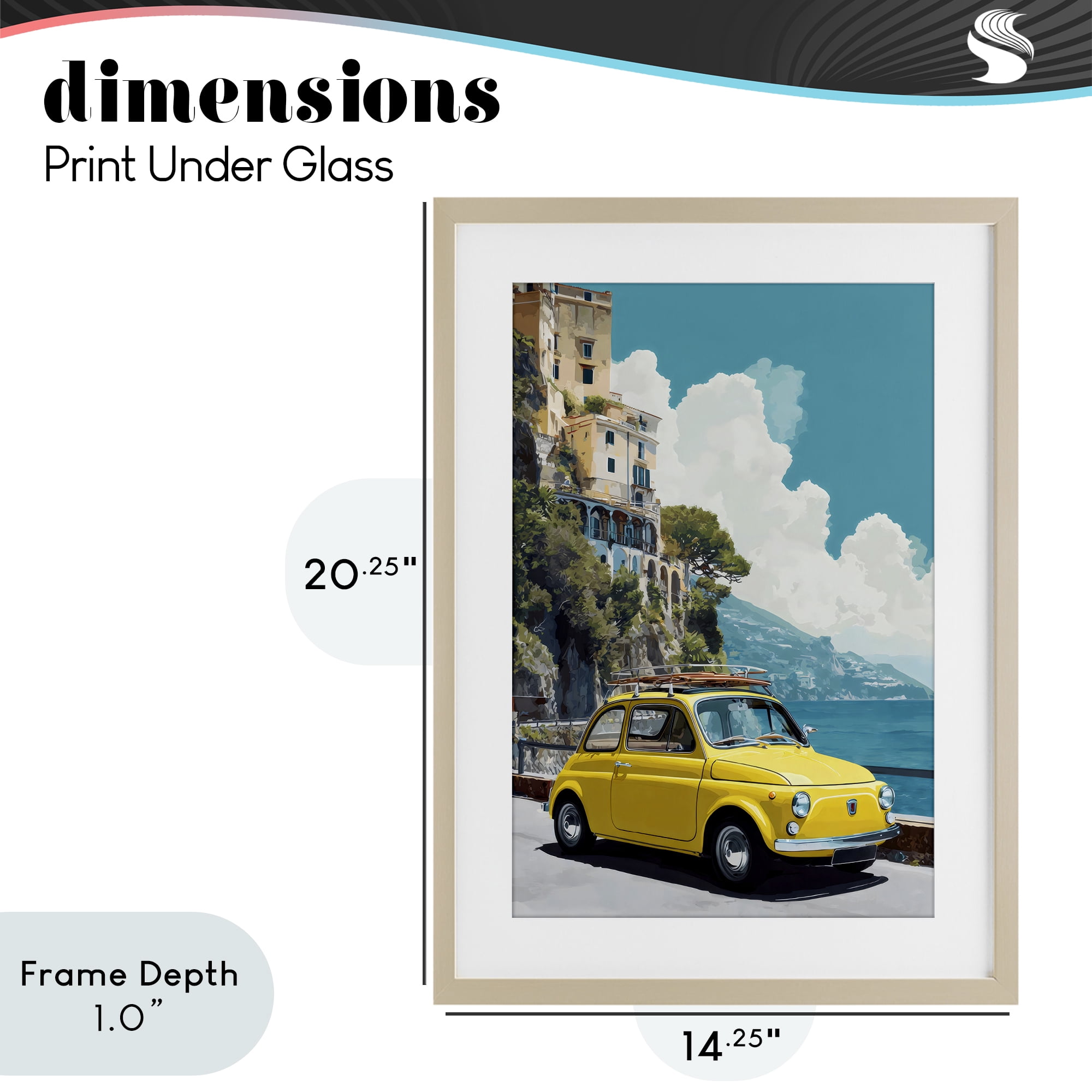 Stupell Industries Yellow Car on Coast Birch Framed Print Under Glass, design by Petal Prints Design