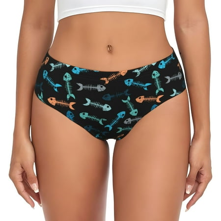 Womens Underwear - Little Fish Skeleton No Show Seamless Underwear for Women  Soft Comfort Stretch Women s Panties  Hipster Ladies Panties Bikini Underwear Briefs