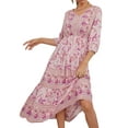 thumbnail image 5 of Franhais Women Casual Bohemian Dress, Vacation Floral Printed Half Sleeve V-Neck Midi Dress, 5 of 8
