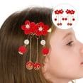 thumbnail image 2 of 1 Paire Épingle à Cheveux Style Chinois à Franges Rouges pour Filles, 2 of 9