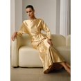 thumbnail image 7 of Yellow Satin Boat Neck Long Sleeve Mermaid Hem Maxi Dress, 7 of 7