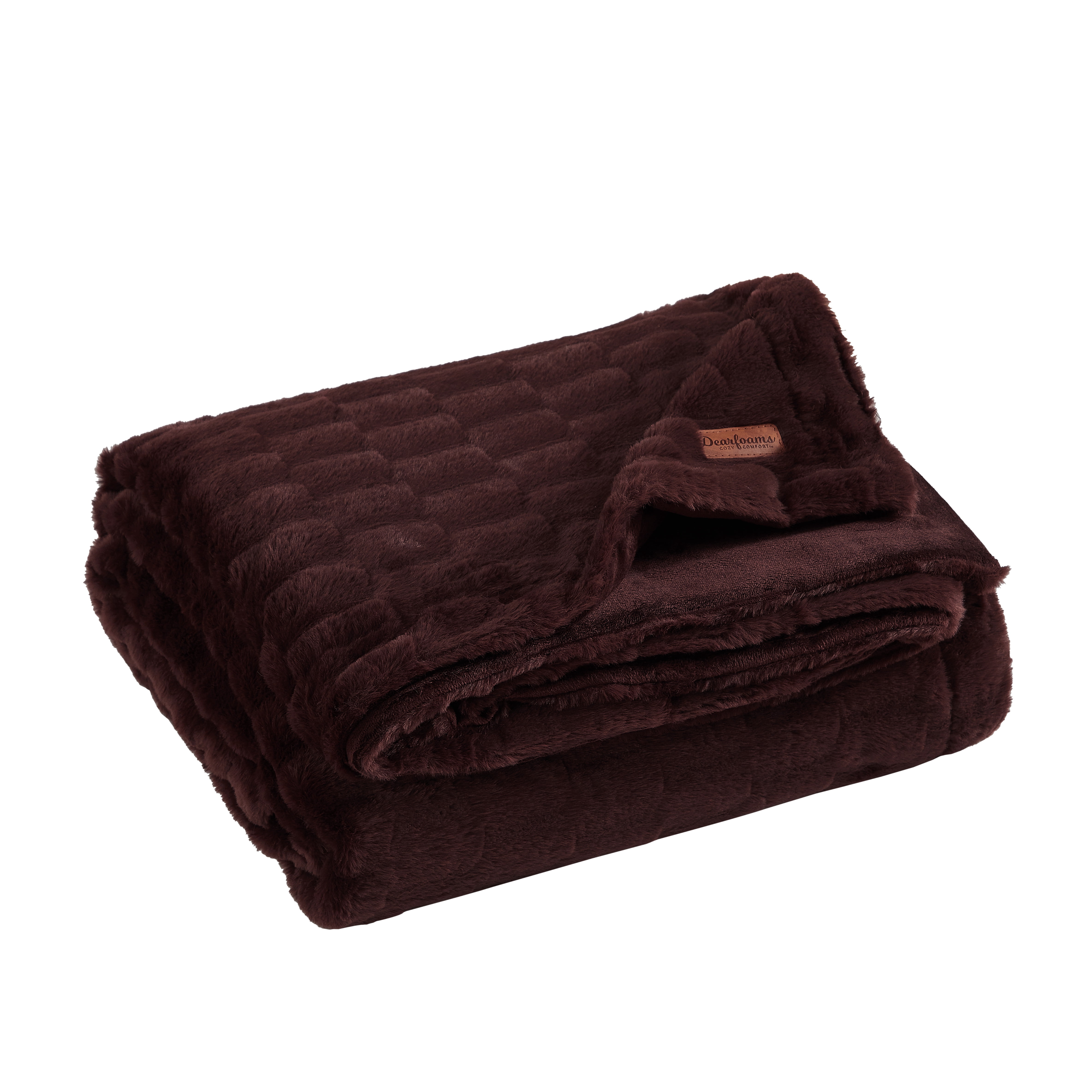 Dearfoams Textured Faux Fur Reversible Mink Bed Blanket, Brown, King, 102 x 90 in