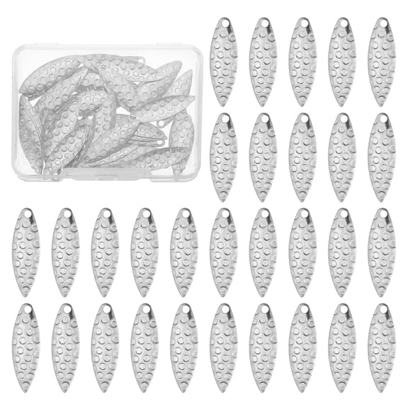 Uxcell Fishing Lure Blades, 40 Pack 1" x 0.3" Round Fishing Spinner Baits Willowleaf Lure Spinner Lure Making Part with Plastic Storage Box for Bait Fishing Accessories, Silver Tone