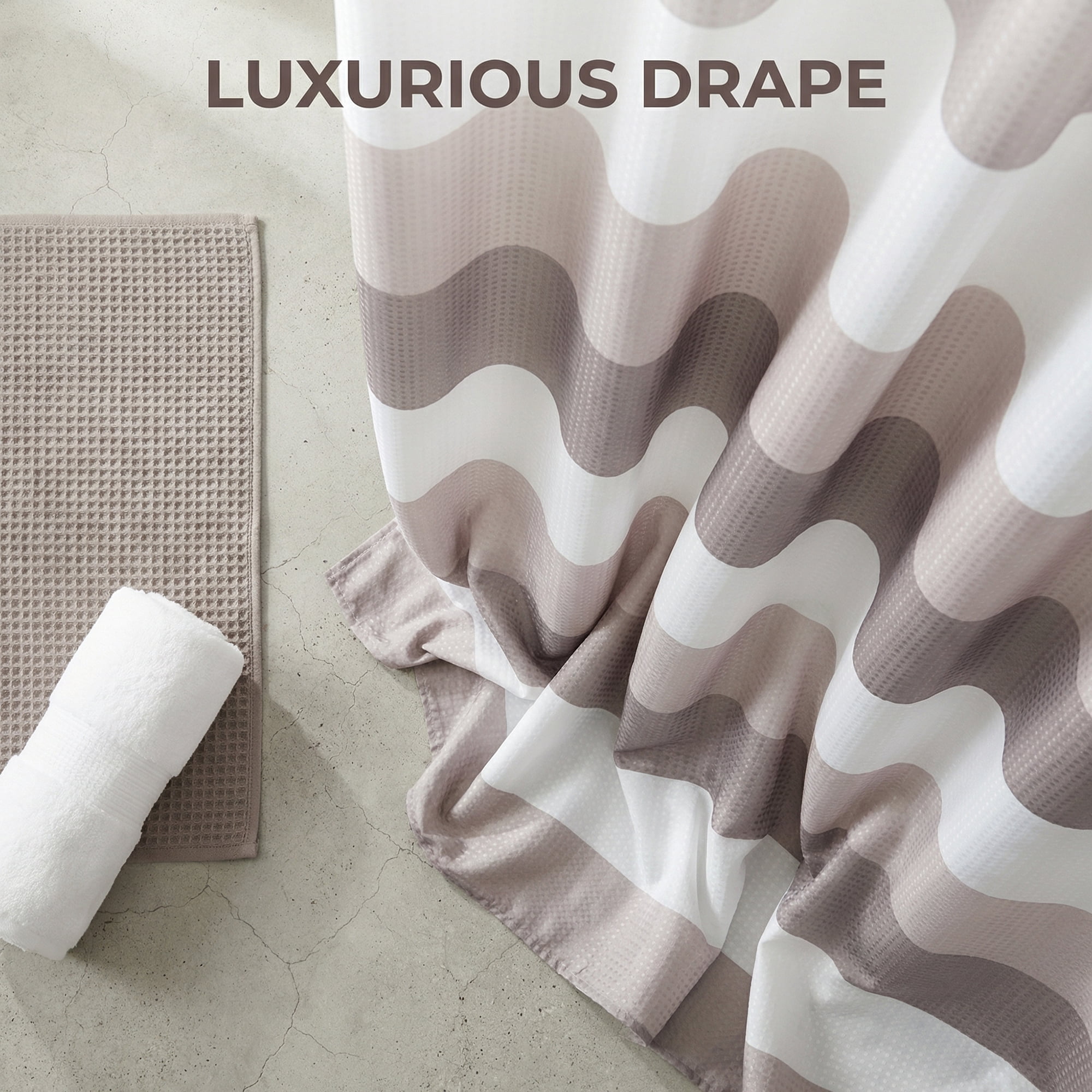 Unique Bargains Waffle Stripe Shower Curtain Sets with 12 Hooks Grey 71"W x 71"L