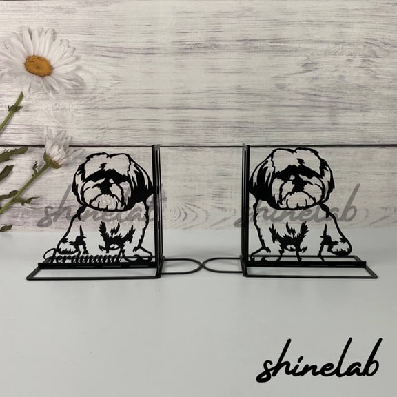 Shinelab Dog Metal Bookends Decor Custom Name Bookend Gift, Animal Desk Bookshelf Decor 6251