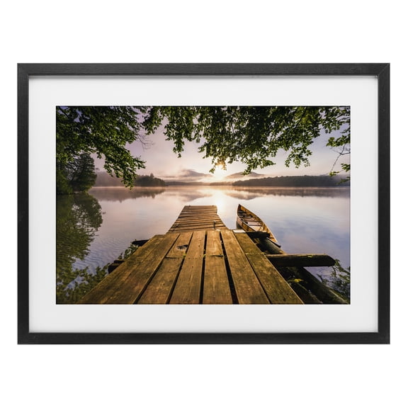 Stupell Industries Coastal Misty Morning Light on Lake Black Framed Print Under Glass, 20 x 14, by Jonathan Zaharek