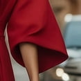 thumbnail image 4 of MORTTIC Women's Elegant Round Neck Solid Color Mid-Sleeve Maxi Dress with Waist Accent Ruffle Detail Red，L, 4 of 8