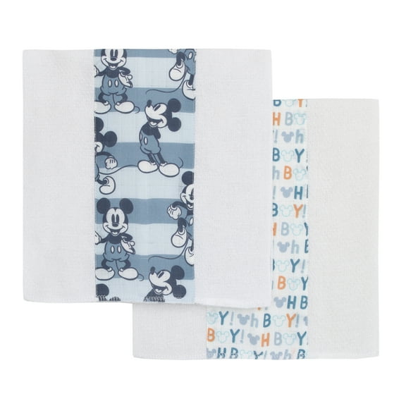Disney Mickey Mouse Blue and White 2Pk Muslin Burp Cloths