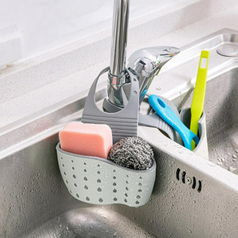 Sink Caddy Sponge Holder Sink Sponge Organizer, 2 Pack Hanging Kitchen  Adjustable Strap Faucet Caddy, White 