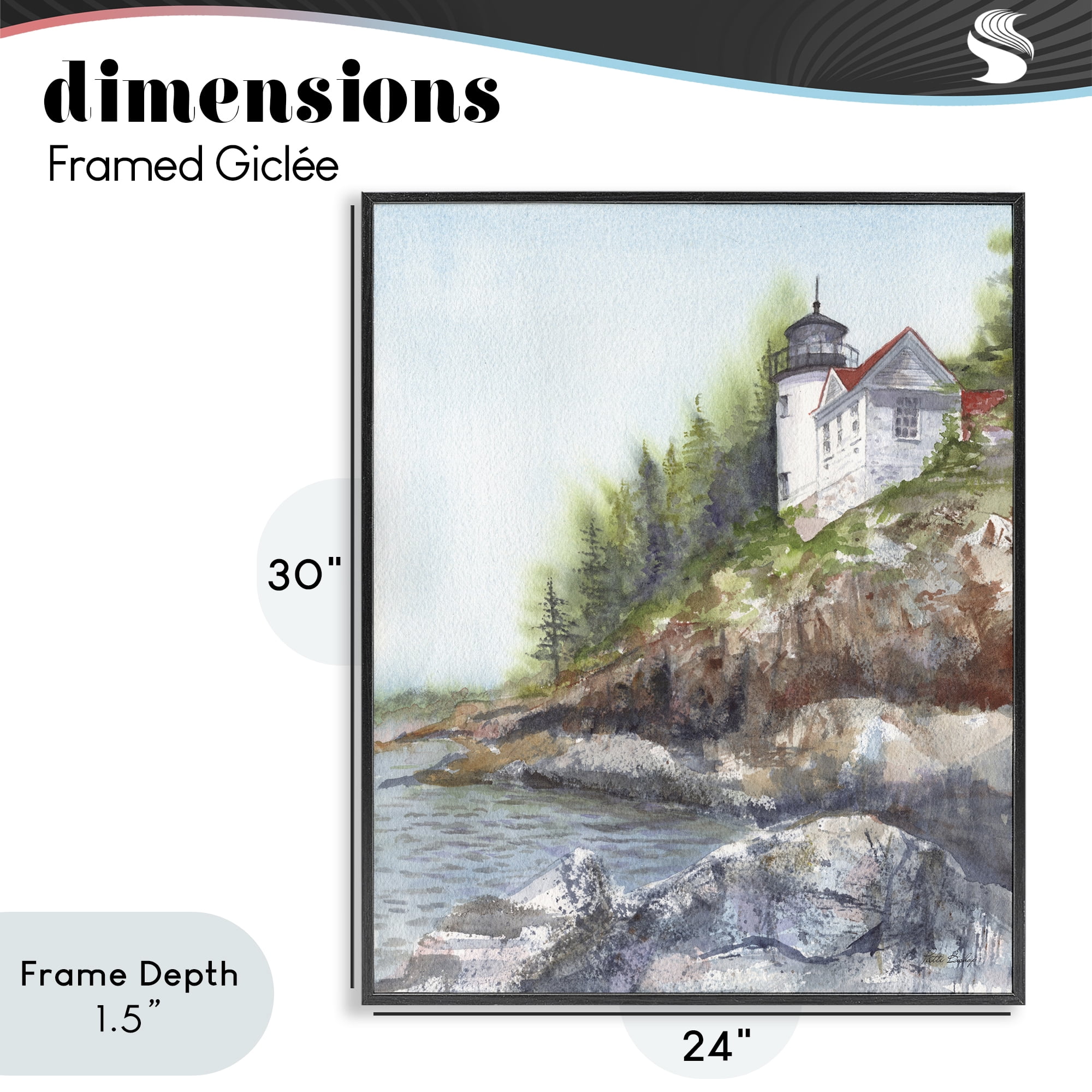 Stupell Industries Bass Harbor Lighthouse Black Framed Giclee Art, design by Patti Bishop