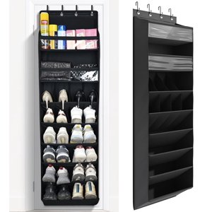 Over the Door Shoe Organizer Hanging Shoe Organizers with 8 Tier Large Deep Pockets Door Shoe Organizer for Closet Shoe Organizer Door Hanger for Wall Over the Door Shoe Rack Organizer BLACK