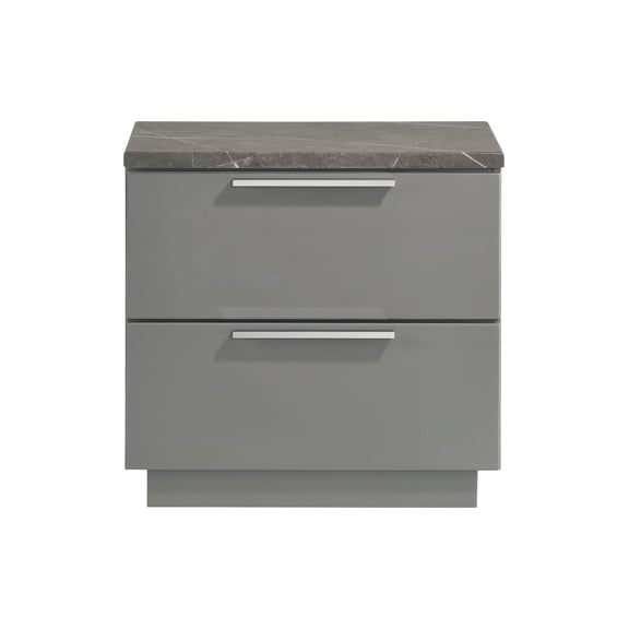 Wooden Nightstand Elara Nightstand – Two-Tone High-Gloss Marble & Lacquer Finish with Red Velvet-Lined Drawers and Metal-Finished Legs- Gray,Modern Nightstand