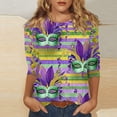 thumbnail image 2 of Womens Mardi Gras Top 3/4 Sleeve Carnival Shirt, Casual Crew Neck Blouse for 2026 Carnival Party, 2 of 5