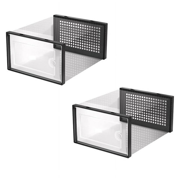 Caja de almacenamiento de zapatos, cajas de almacenamiento de zapatos transparentes, contenedores organizadores apilables de plástico duro, color negro