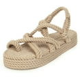 thumbnail image 6 of ZTTD Bohemian Sandals for Women Flat Linen Rope Platform Female Open Toe Slip-On Shoes Beige, 6 of 7