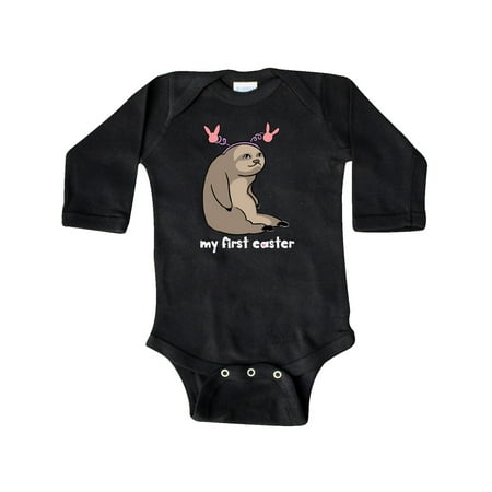 

Inktastic My 1st Easter Sloth with Pink Bunny Ears Gift Baby Boy or Baby Girl Long Sleeve Bodysuit