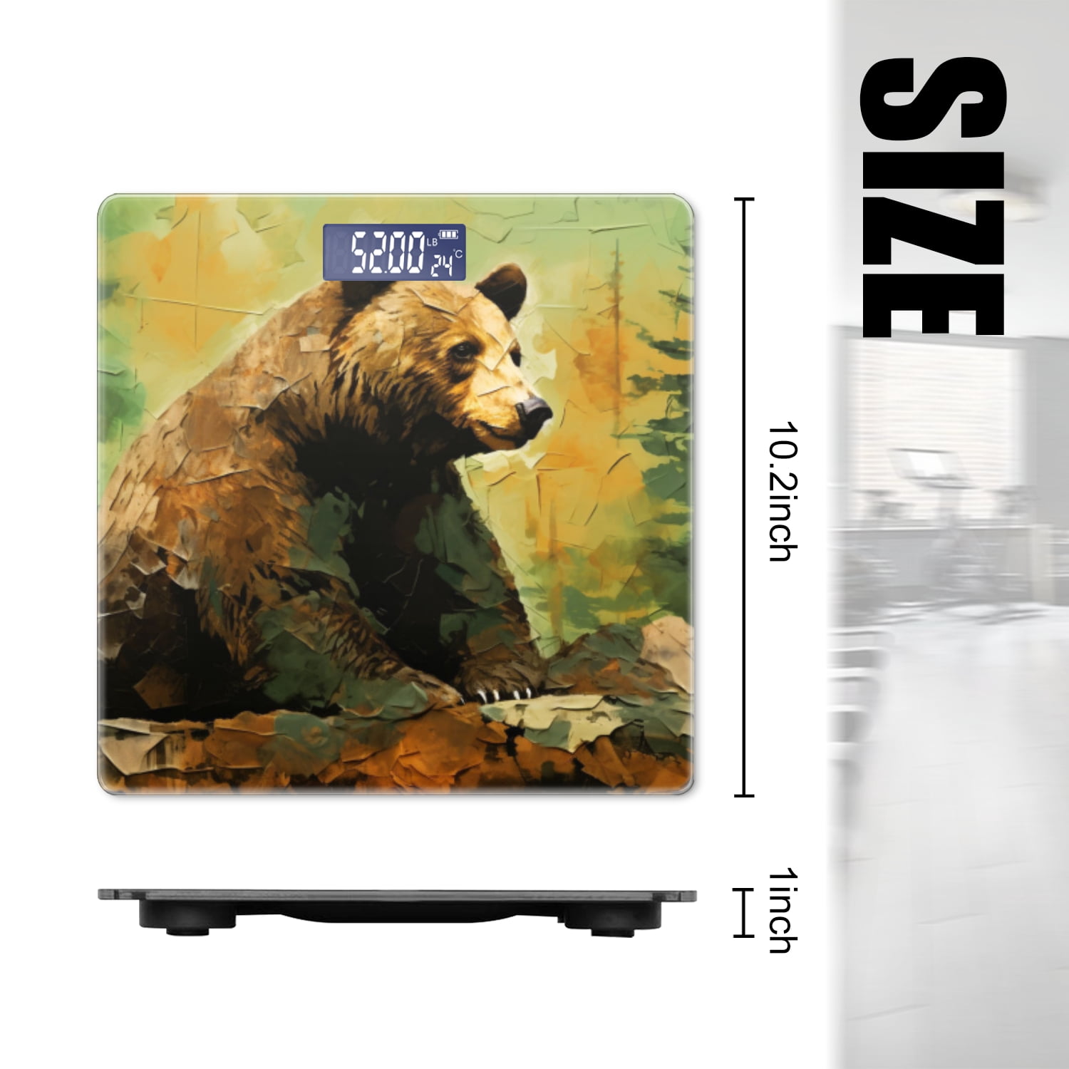 High Precision Body Weight Scale Smart Bathroom Scales with Large LCD Display(400lbs),Decorative for Bedroom-Brown Bear In The Forest