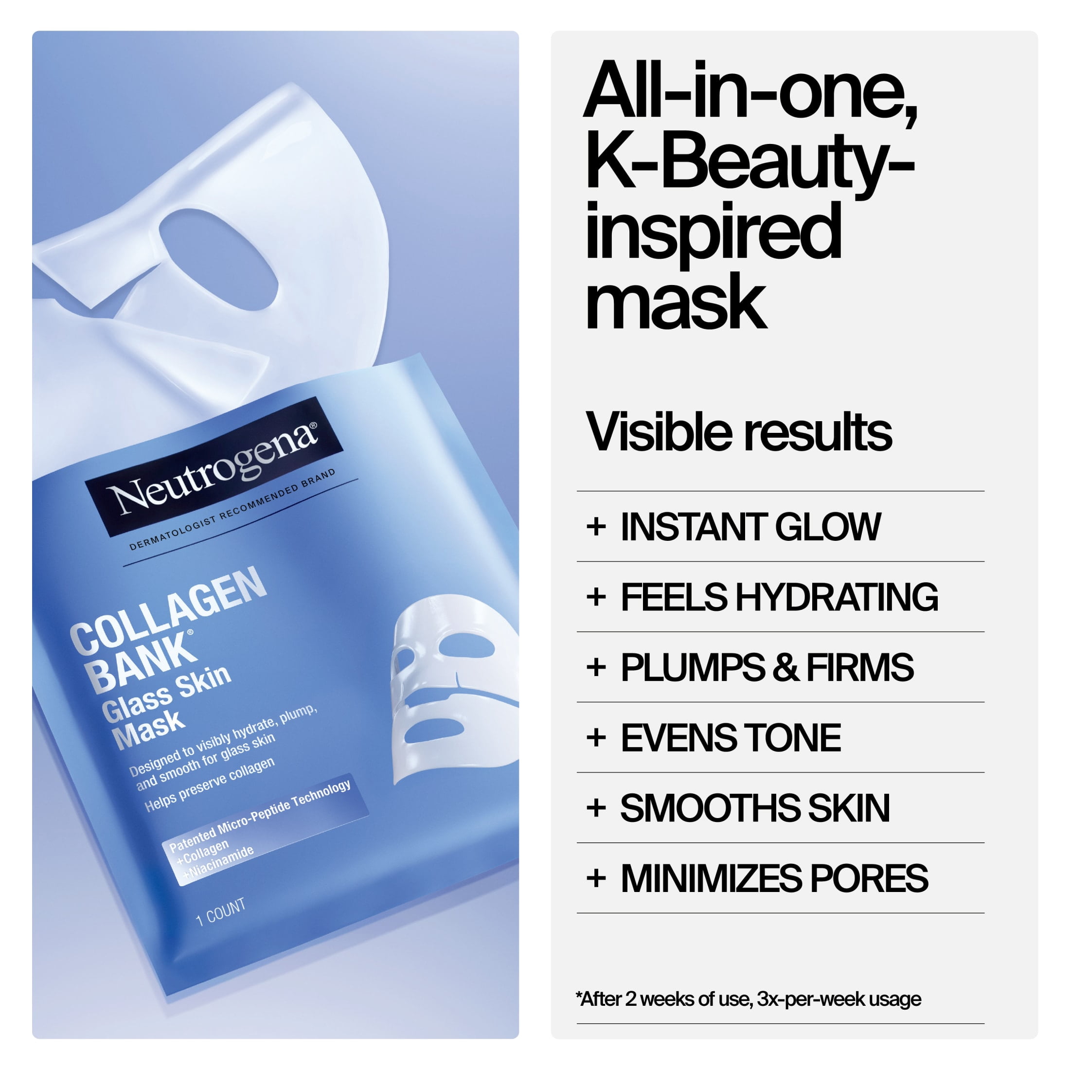Neutrogena Collagen Bank Glass Skin Mask, 4 Count