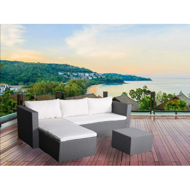 IDS Home 5-Piece Patio Outdoor Sofa with Chaise Lounge Patio Set, PE