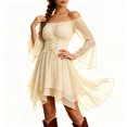 thumbnail image 5 of Lmueinov Womens Halloween Dresses Lightweight Off Shoulder Lace Up Corset Waist Flare Long Sleeve Dress for Womens Trendy Asymmetrical Hem Short Dress, 5 of 5