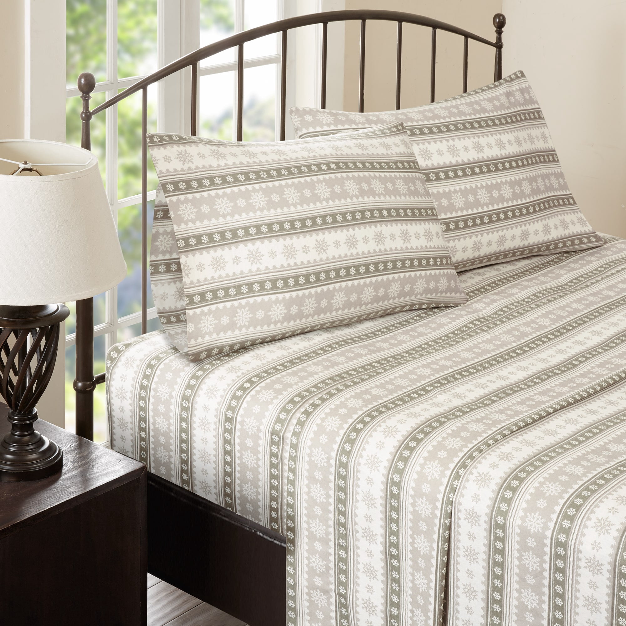 Woolrich Flannel Cotton Sheet Set, Queen, Tan Snowflake