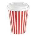 thumbnail image 5 of Restpresso 12 oz Red and White Stripe Paper Single Wall Coffee Cup - with White Lid - 3 1/2"x 3 1/2"x 4 3/4" - 20 count box, 5 of 11