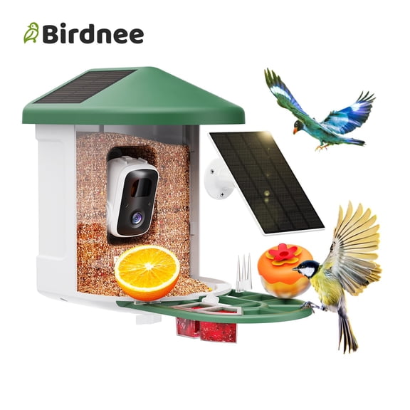 Birdnee Smart Bird Feeder with Camera, AI Bird Species Identification, 2K HD Live View, Solar Powered 2L Large Capacity Bird Feeder, Instant Arrival Alerts for Wild Bird Watching