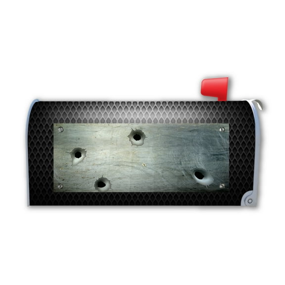 Black Mesh with Bullet Holes Mailbox Cover Magnet by Magnet America is 21" x 18.375"