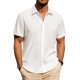 thumbnail image 1 of Camisa J.VER de lino para hombre, manga corta, con botones, color blanco, 4XL, 1 of 5