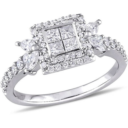 Miabella 1 Carat T.W. Diamond 14kt White Gold Quad Halo Engagement Ring
