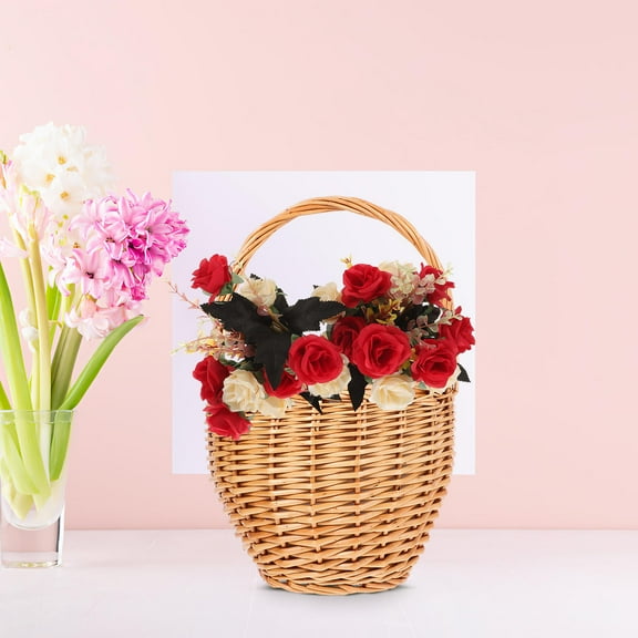 Worgeous  Picnic Basket Mini Wicker Rattan Flower Baby Shopping