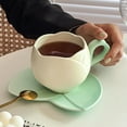 thumbnail image 3 of Yesbay 1 Set Coffee Cup Ceramic Tulip Coffee Mug with Coaster Smooth Surface Heat-resistant Tea Cup for Home, 3 of 7