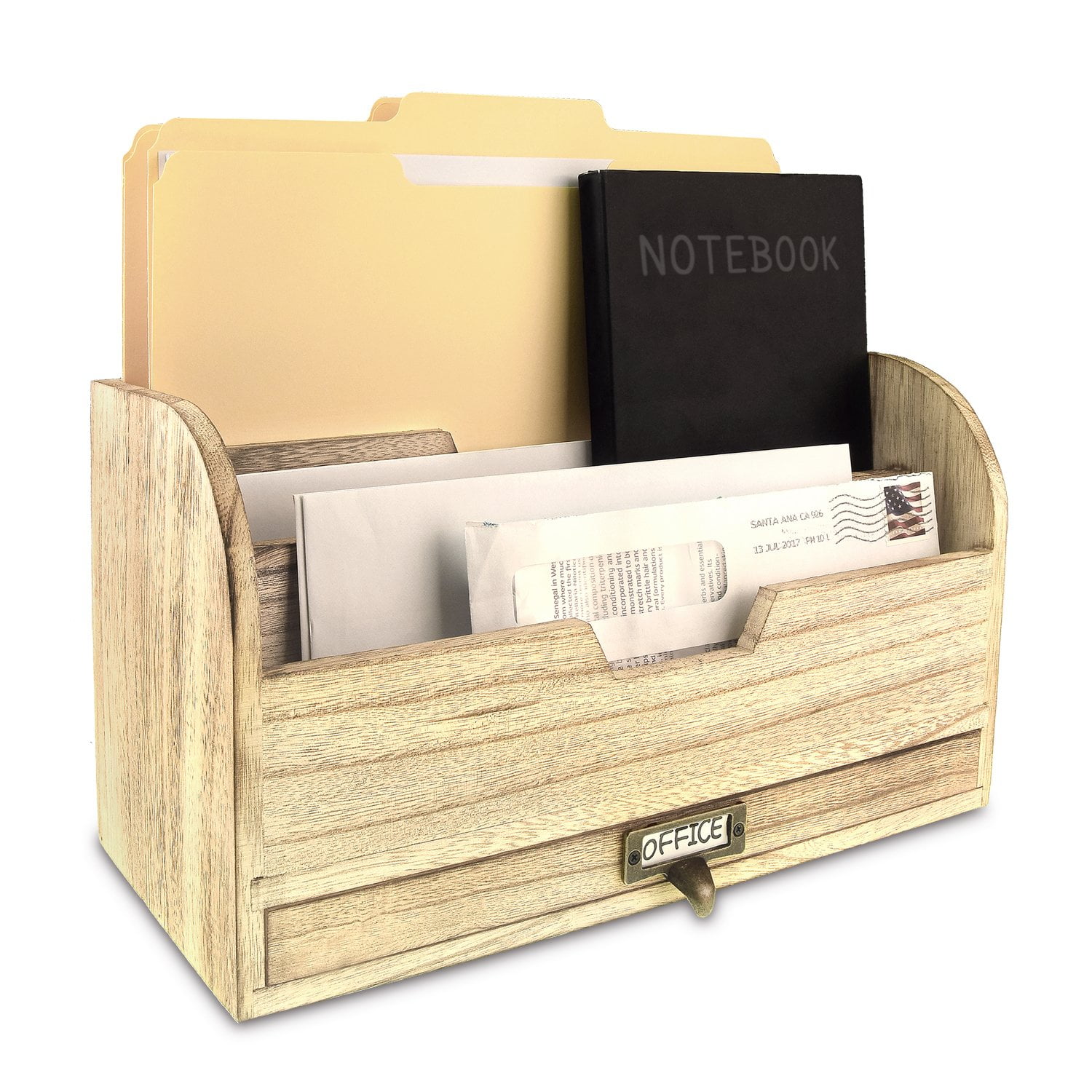 Wooden Desktop Organizer for Sorting Letters, Files, Documents, and