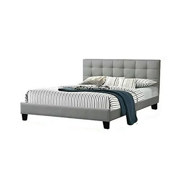 Benjara Dex Modern Platform King Size Bed, Plush Tufted Upholstery, Light Gray