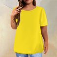 thumbnail image 2 of EHTMSAK Dressy Womens Tops Plus Size Solid Tee Shirts Clearance Crew Neck Ladies Short Sleeve Tops with Lower Sides Summer Womens Plus-Size Tops for Leggings Yellow 3X, 2 of 6