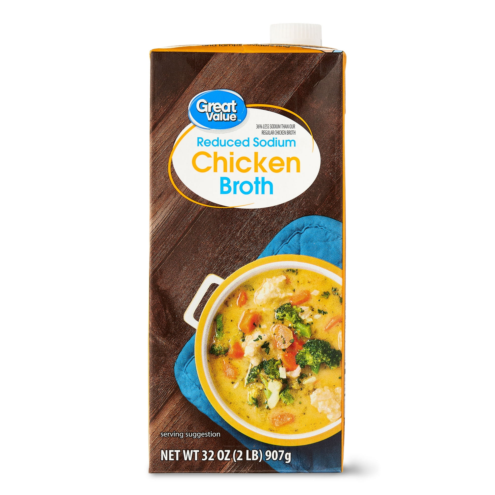 Great Value Reduced Sodium Gluten-Free Chicken Broth, 32 oz Carton (Shelf-Stable)