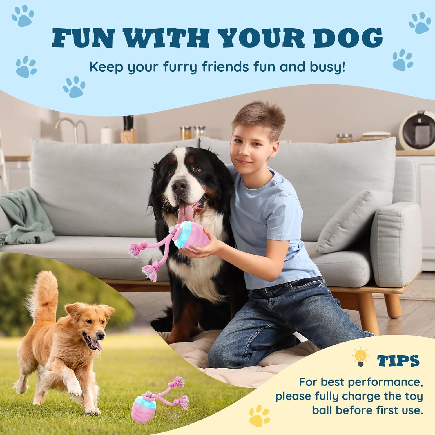Interactive Dog Toys - 2025 Upgraded Motion Activated Balls for Medium/Large Dogs, Automatic Moving Dogs Toy Wicked Ball for Boredom, Interactive Dog Ball to Keep Them Busy(Pink)