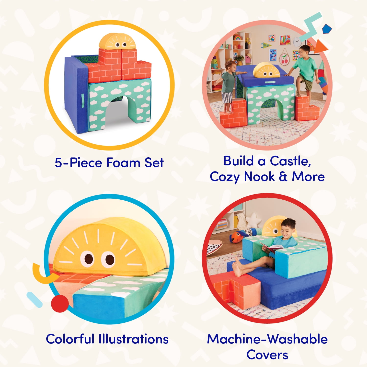 Battat Cloud Castle Foam Fort Building Set with 5 Multicolor Play Shapes, Indoor Toy for 12 Months +