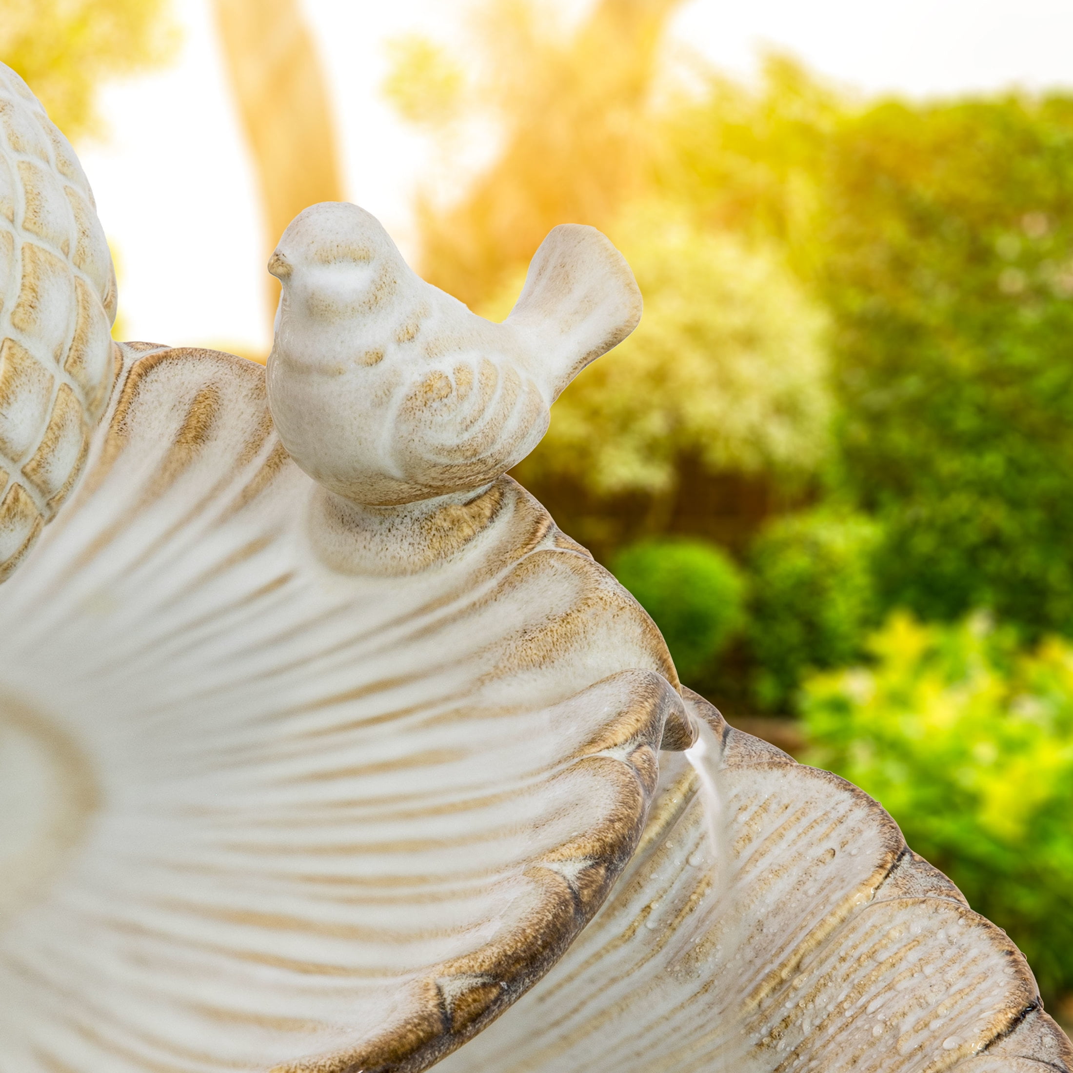 Sunnydaze White Resting Birds Contemporary Ceramic 2-Tiered Outdoor Water Fountain