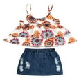 thumbnail image 1 of Infant Baby Girls 2 Pieces Outfits  Ethnic Style Print Ruffles Sling Tank Tops + Ripped Denim Skirt Summer Set, 1 of 7