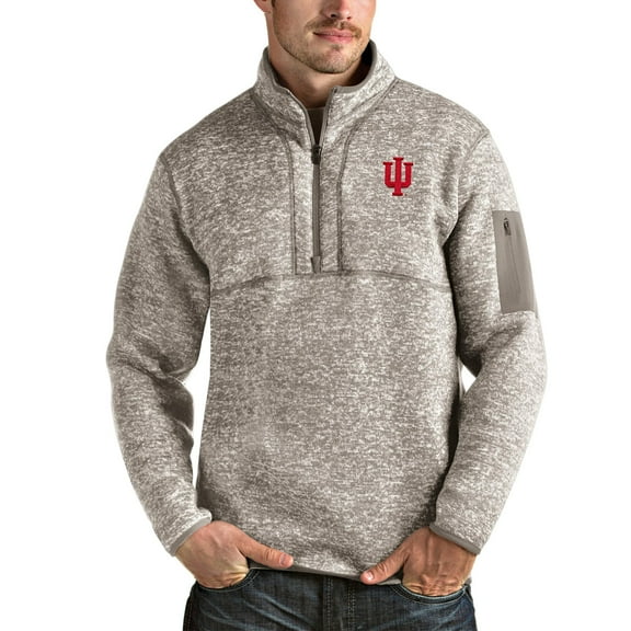 Men's Antigua Oatmeal Indiana Hoosiers Fortune Half-Zip Pullover Jacket