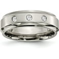 thumbnail image 2 of Chisel Titanium Polished 1/5 Carat Diamond Ridged Edge 7.2mm Band - Ring Size 8.5 Natural Diamonds, 2 of 8