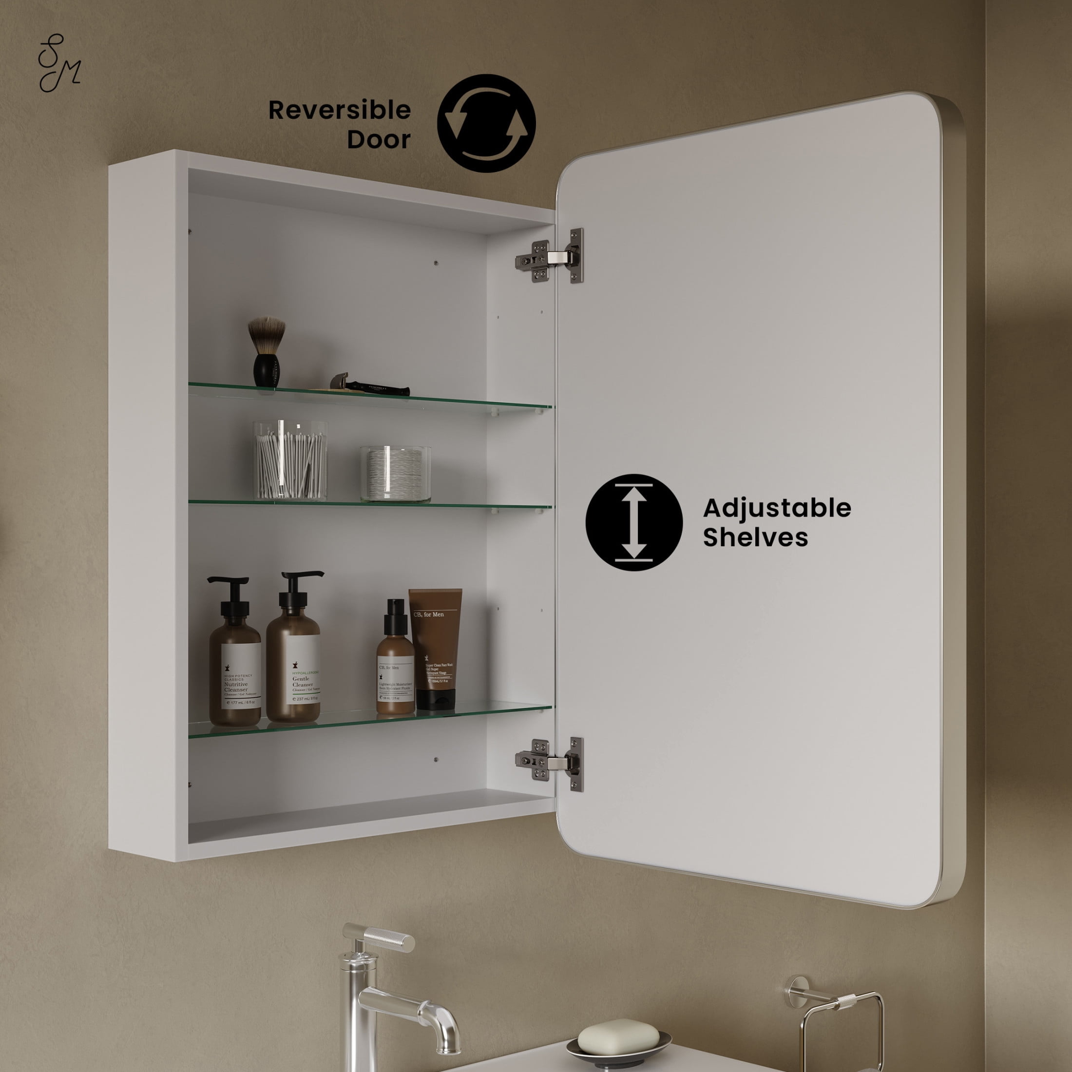 Pierre 20 x 30 Rectangle Recessed/Wall Mount Medicine Cabinet with Mirror in Polished Chrome