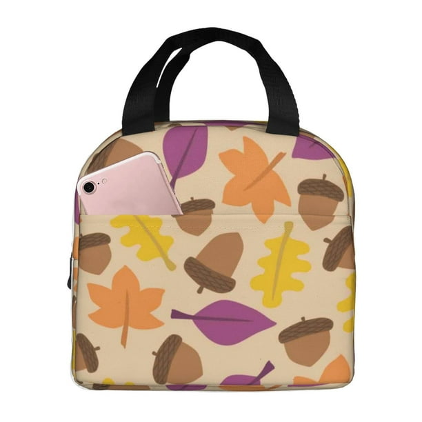 Easygdp Acorn Autumn Fall Leaf Leaves Bolsa Térmica Premium - Tela Oxford Impermeable, Gran Capacidad, Bolsillo Frontal, Unisex para Trabajo, Escuela, Actividades al Aire Libre y Picnics