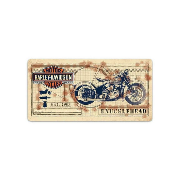 Harley-Davidson Knucklehead Print Embossed Tin Sign, 20 x 10 inches 2011991, Harley Davidson