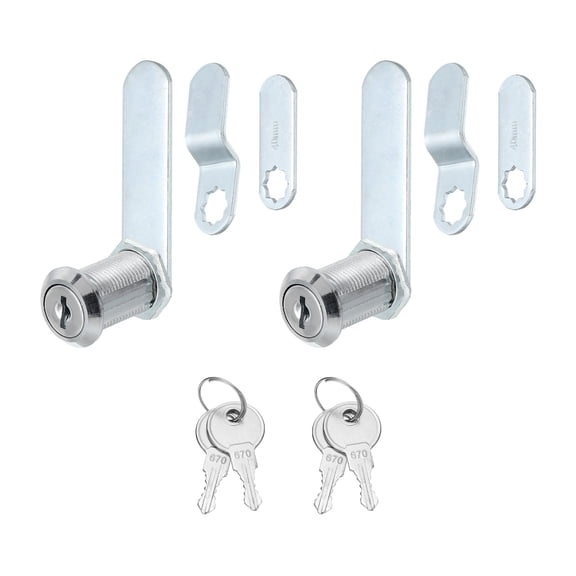 1-1/8 inch Cabinet Locks with Keys, Zinc Alloy Cam Lock Cylinder RV Lock Set Key Different, Silver 2 Pack