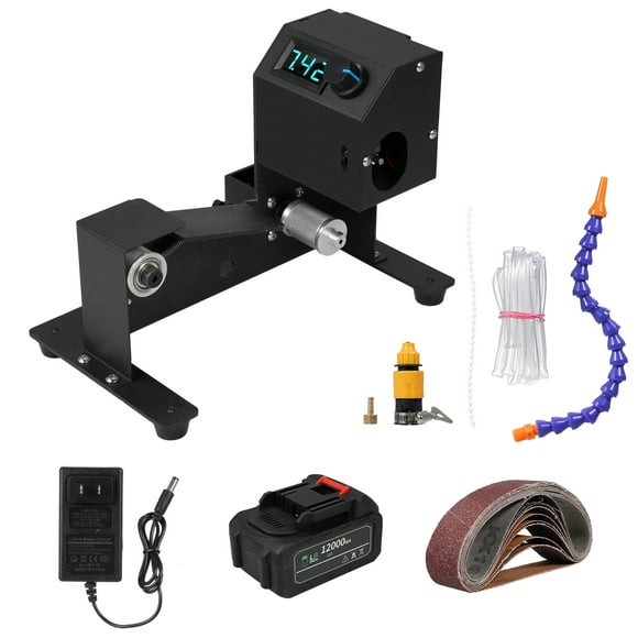 TFixol 350W Variable Speed Belt Sander with Display, Wet/Dry Grinding, 10 Sanding Belts, Water Pipe & Connector, US Plug, 21V Battery, Black (Set A)
